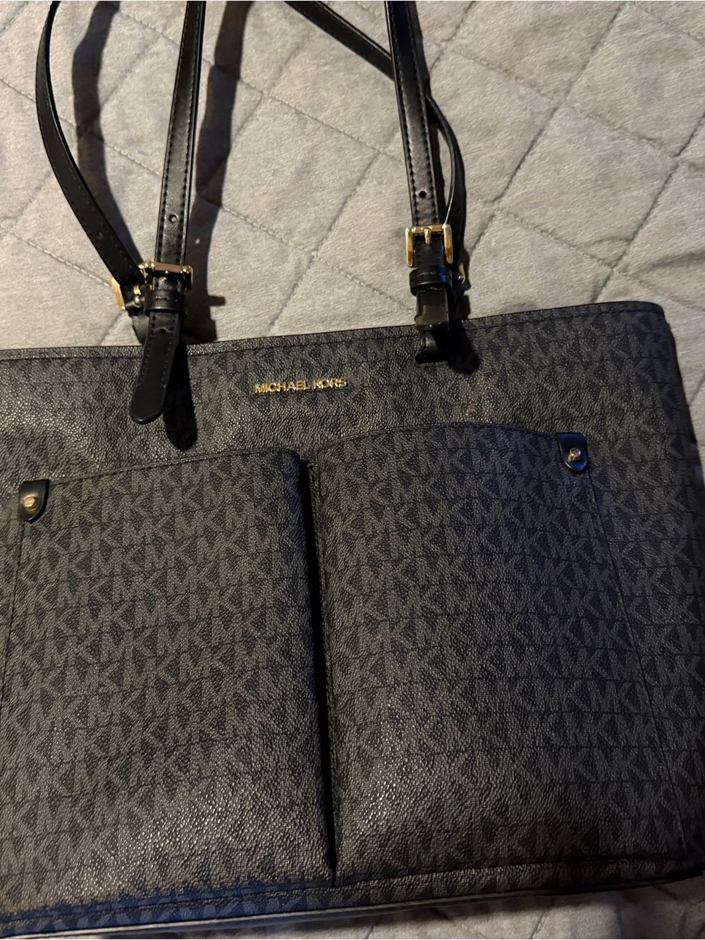 Michael Kors Black and Gold Signature MK Tote